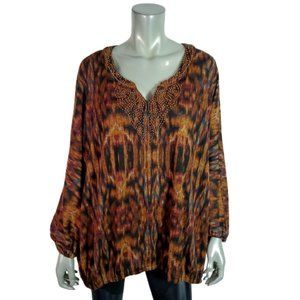 Rafaella Top Plus Size 2X Dolman Sleeve Beaded Elastic‎ Hem Stretch Multicolor